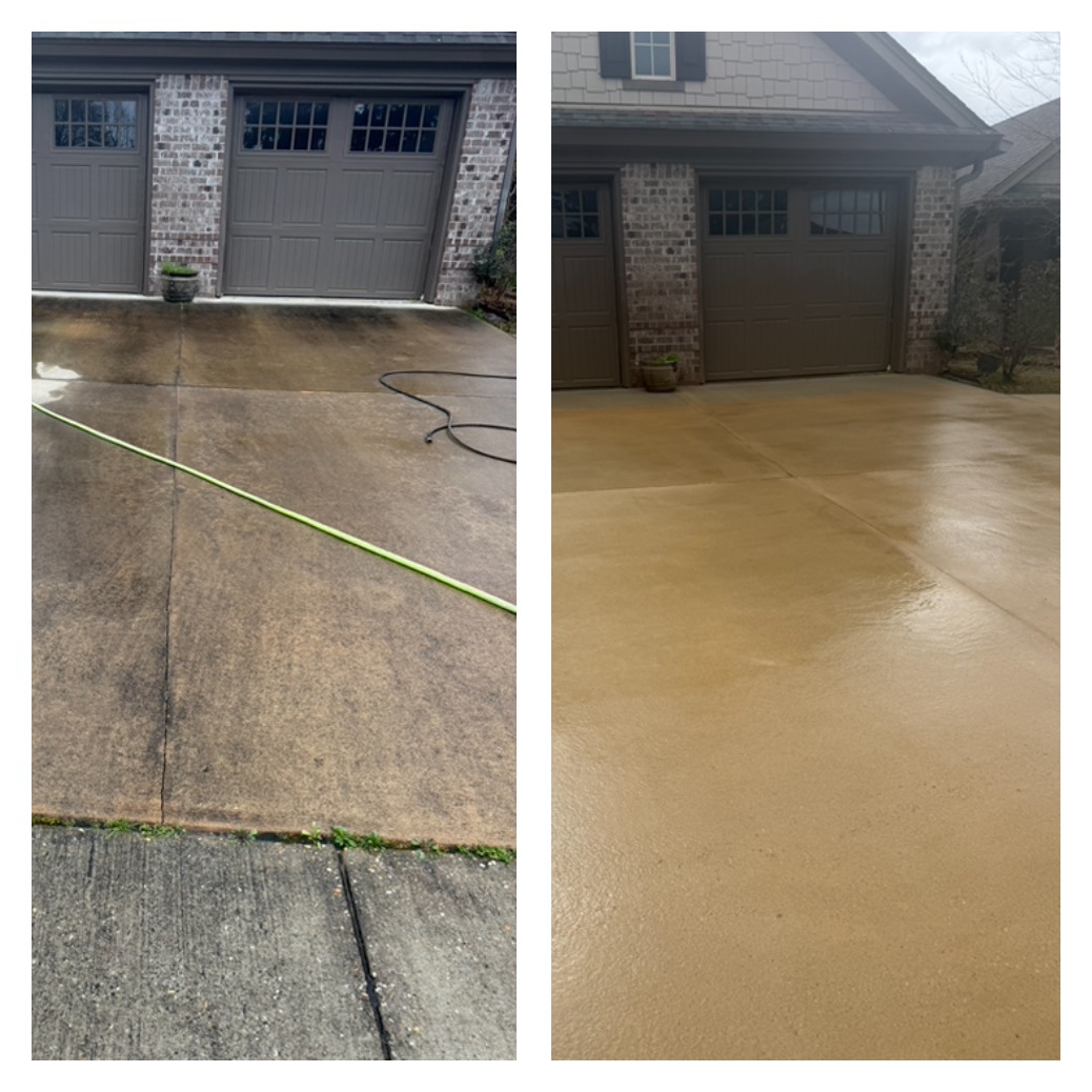 Two-car drive, repaved by water. — before and after by Hoffs Exterior Cleaning