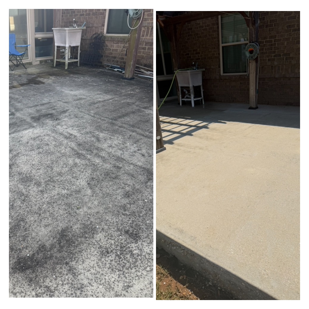 Back patio, fit for spring. — before and after by Hoffs Exterior Cleaning